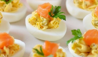 Brunch Menu ; salmon Stuffed Eggs